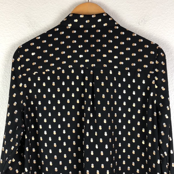 Who What Wear Long Sleeve Polka Dot Button Up Shier Sz L - Picture 8 of 10
